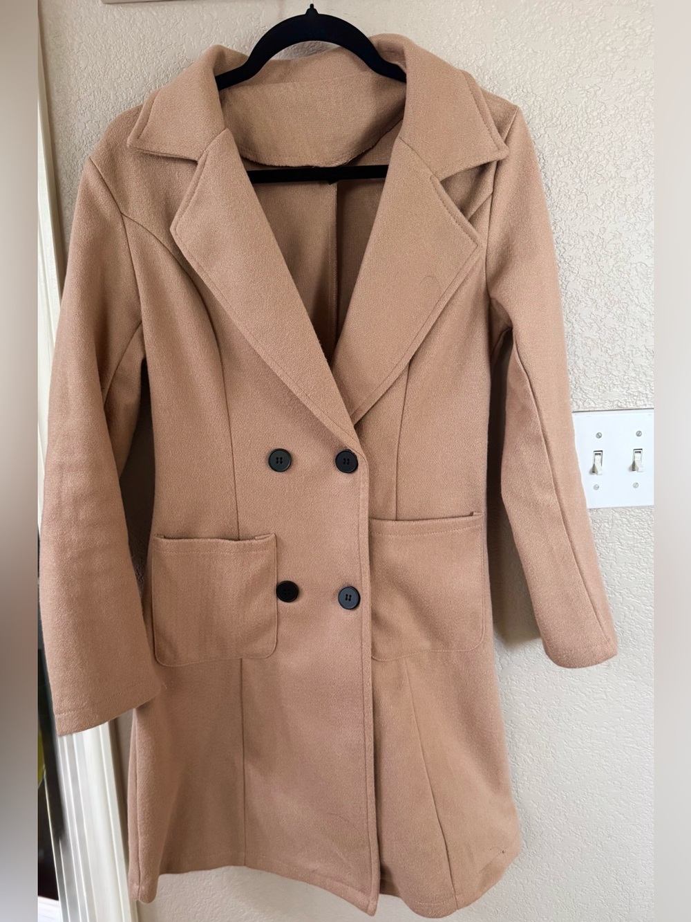Double-Breasted Tan Pea Coat